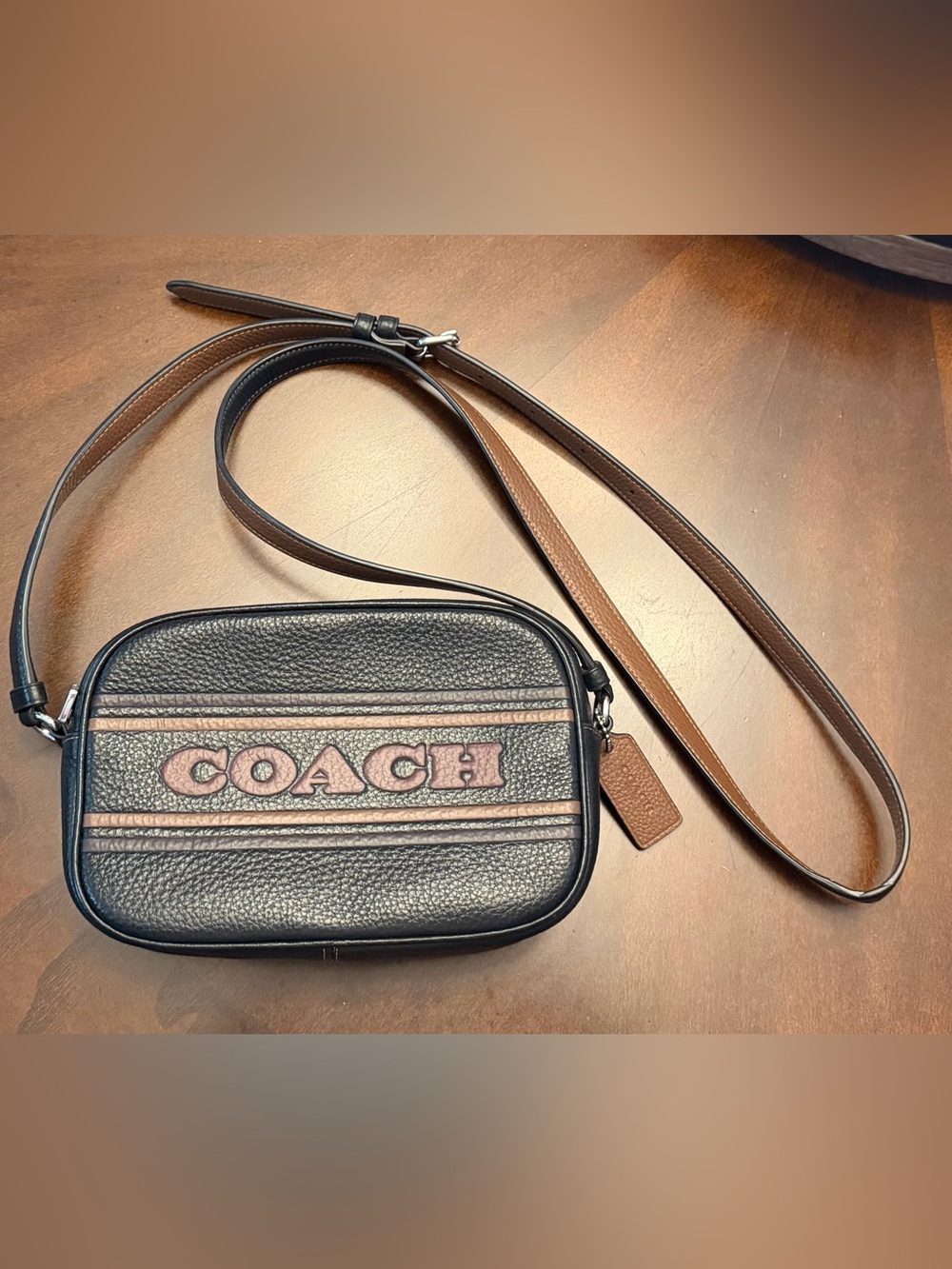Coach Black Leather Crossbody with Brown and black strap